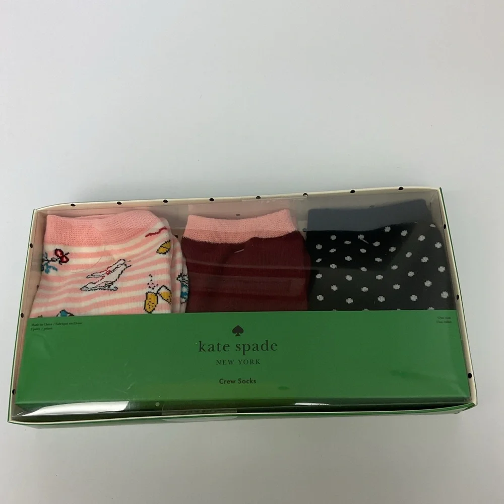 KATE SPADE 3 PAIR PACK COTTON BLEND CREW SOCKS MULTI PATTERN OS NWT